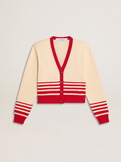 Women's cardigan in cream with red stripes - Golden Goose Women