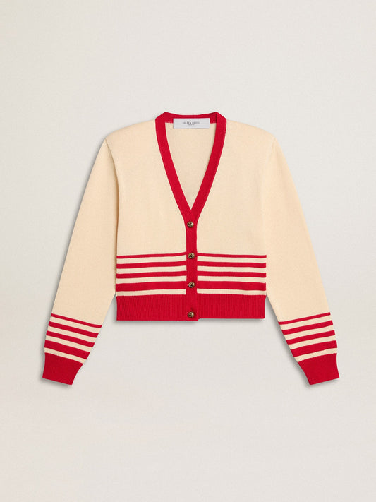 Women's cardigan in cream with red stripes - Golden Goose Women