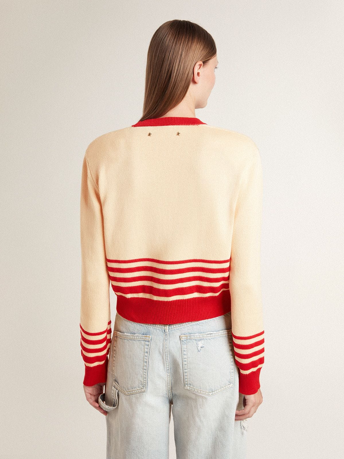Women's cardigan in cream with red stripes - Golden Goose Women