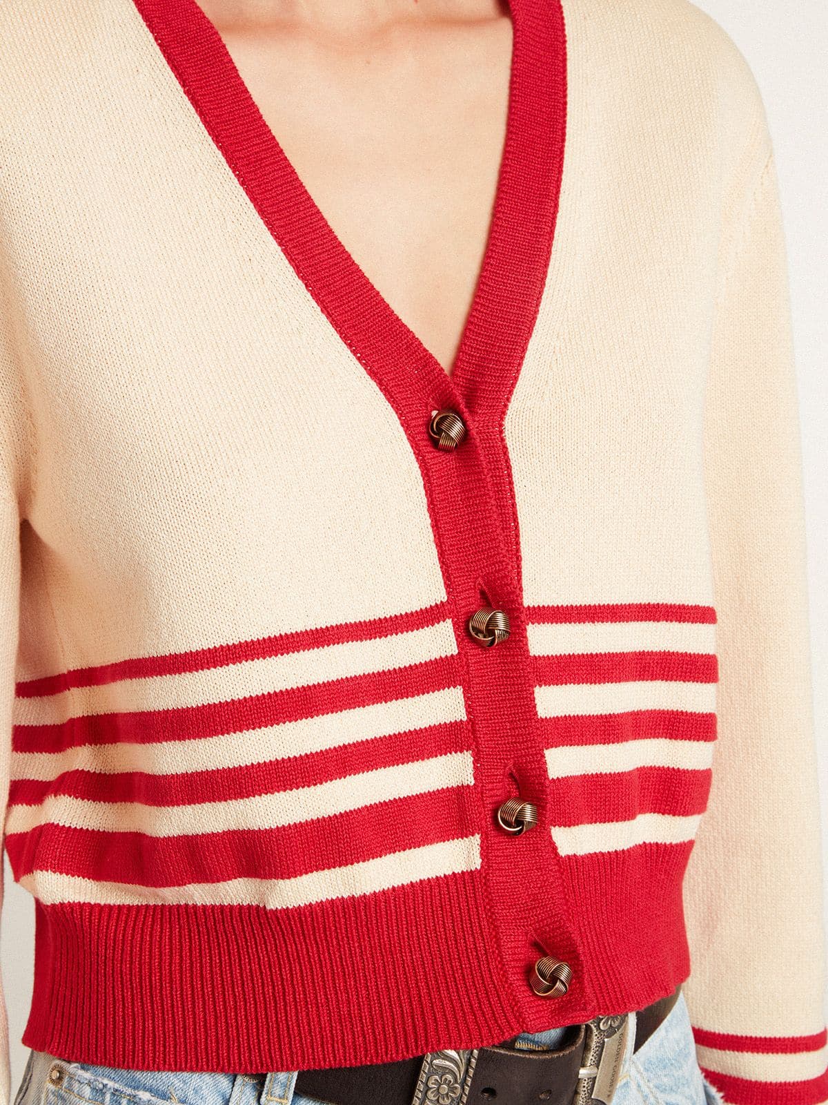Women's cardigan in cream with red stripes - Golden Goose Women