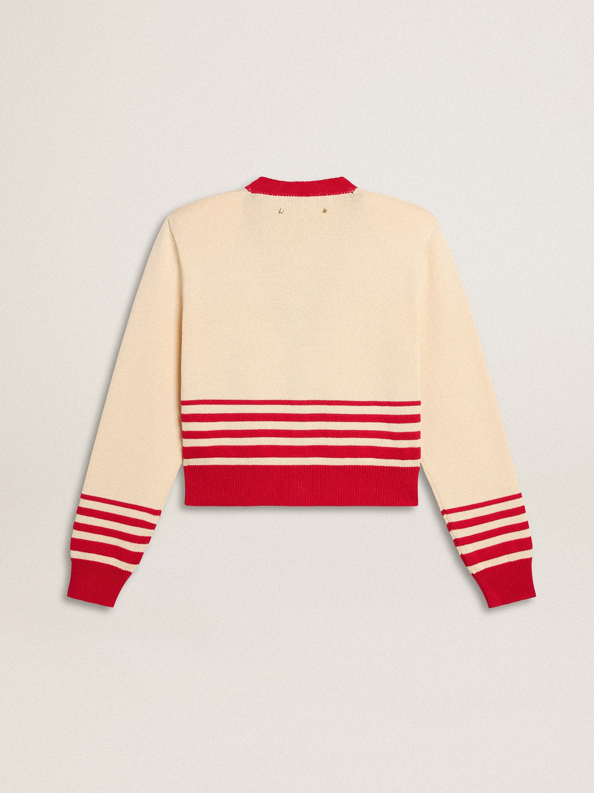 Women's cardigan in cream with red stripes - Golden Goose Women