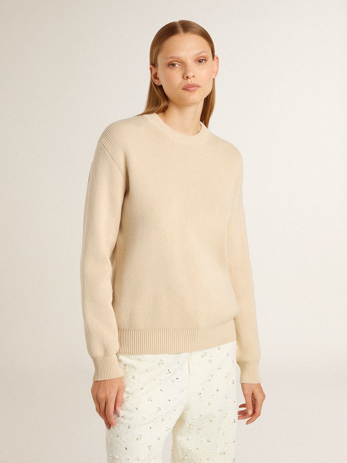 Women's beige sweater with 'Golden' lettering on the back - Golden Goose Women
