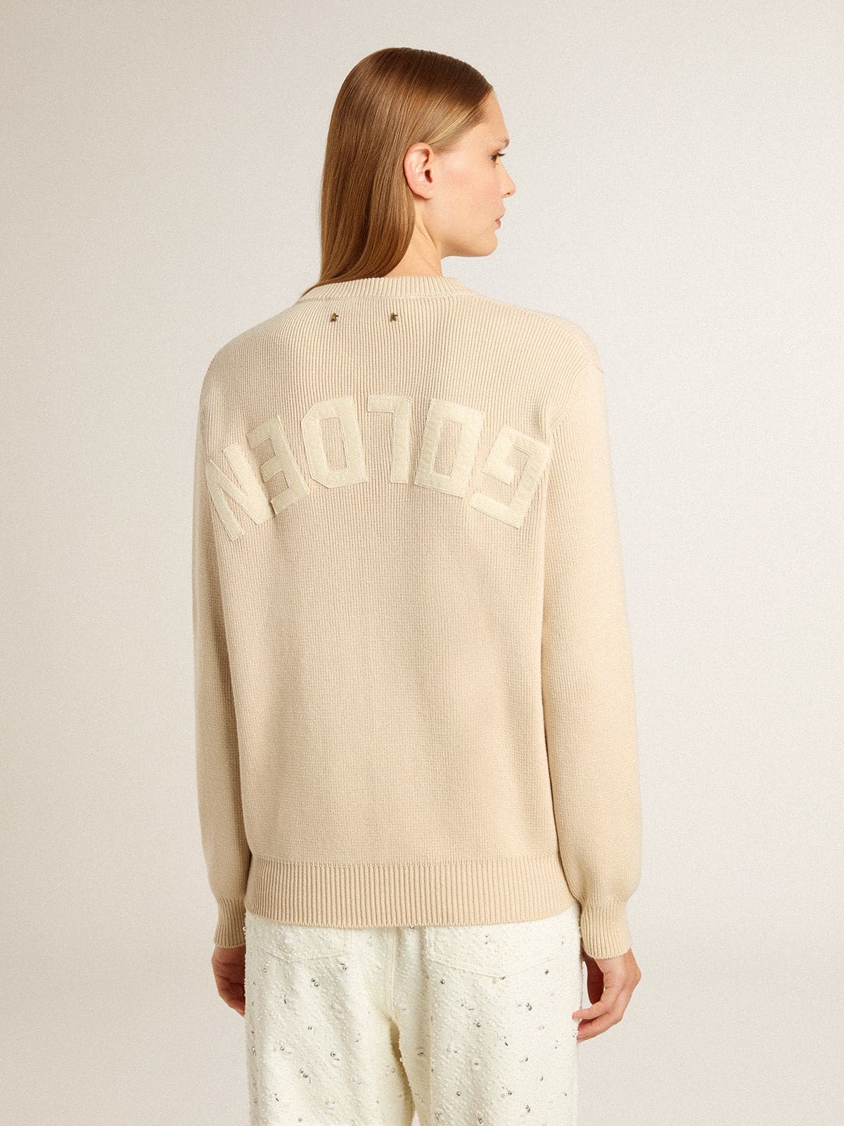 Women's beige sweater with 'Golden' lettering on the back - Golden Goose Women