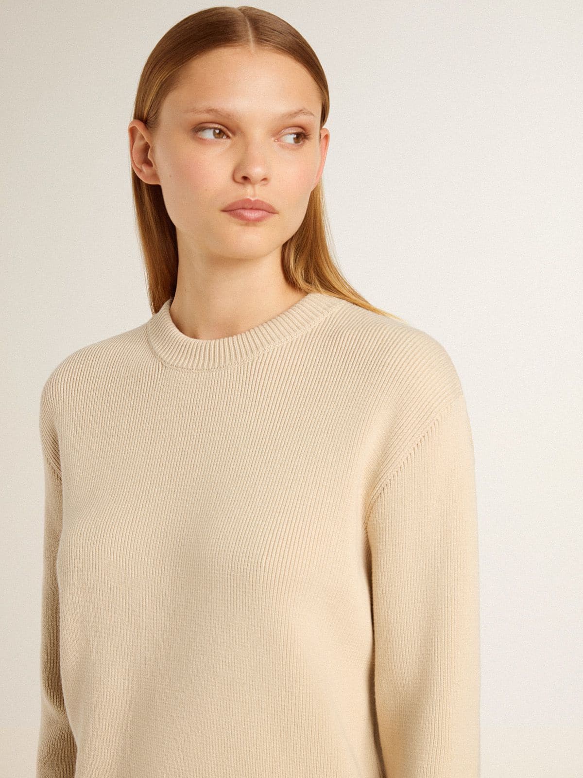 Women's beige sweater with 'Golden' lettering on the back - Golden Goose Women
