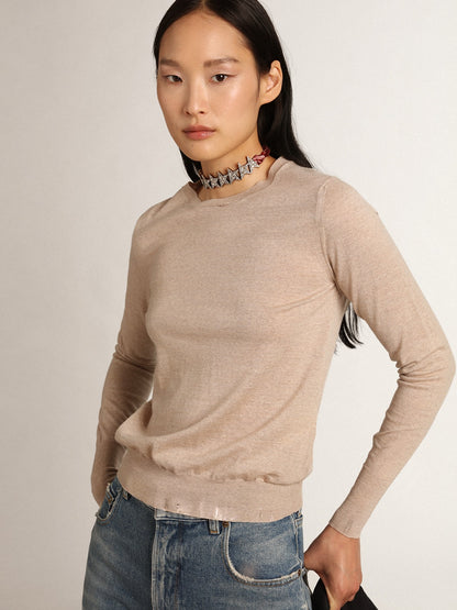 Women's sweater in light brown merino wool - Golden Goose Women