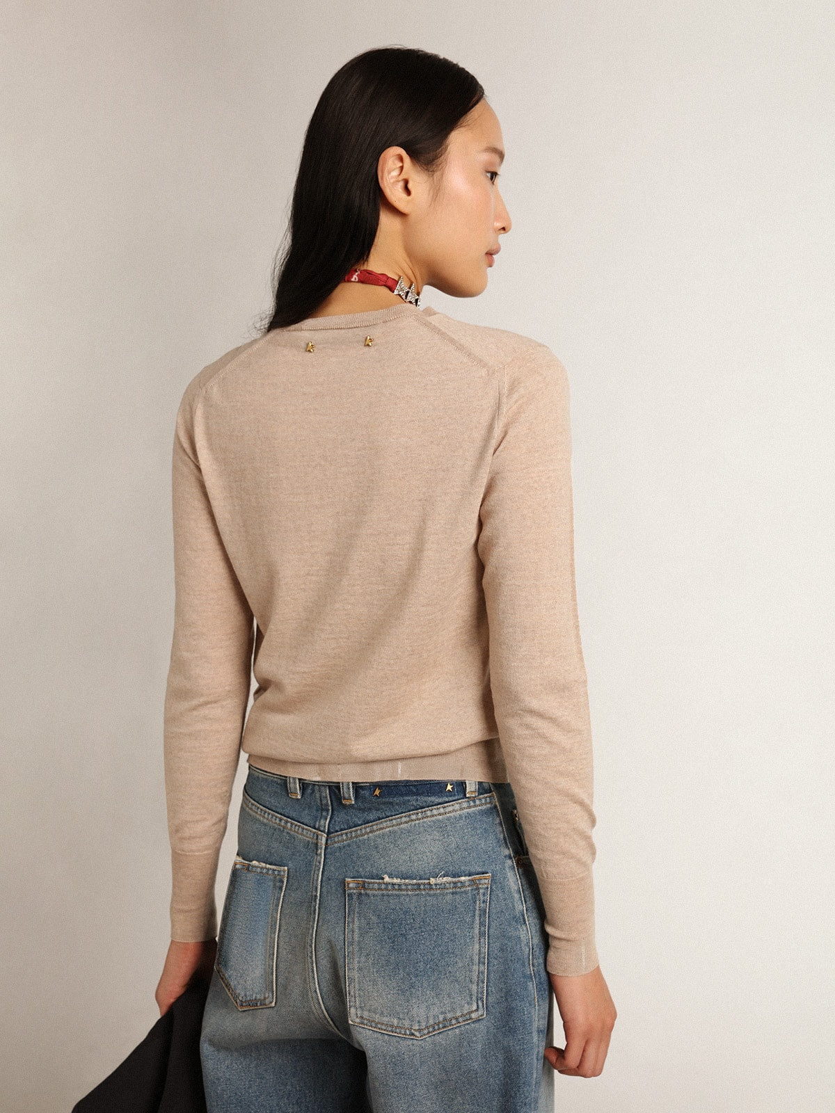 Women's sweater in light brown merino wool - Golden Goose Women