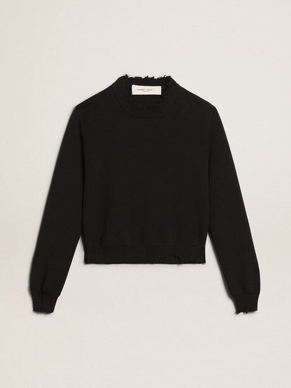 Women’s round-neck sweater in dark blue cotton - Golden Goose Women