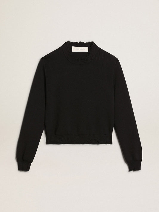 Women’s round-neck sweater in dark blue cotton - Golden Goose Women