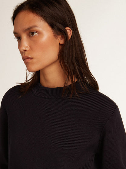 Women’s round-neck sweater in dark blue cotton - Golden Goose Women