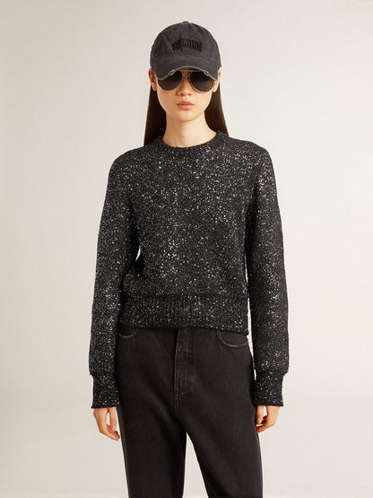 Women's black wool blend cropped sweater with all-over sequins - Golden Goose Women