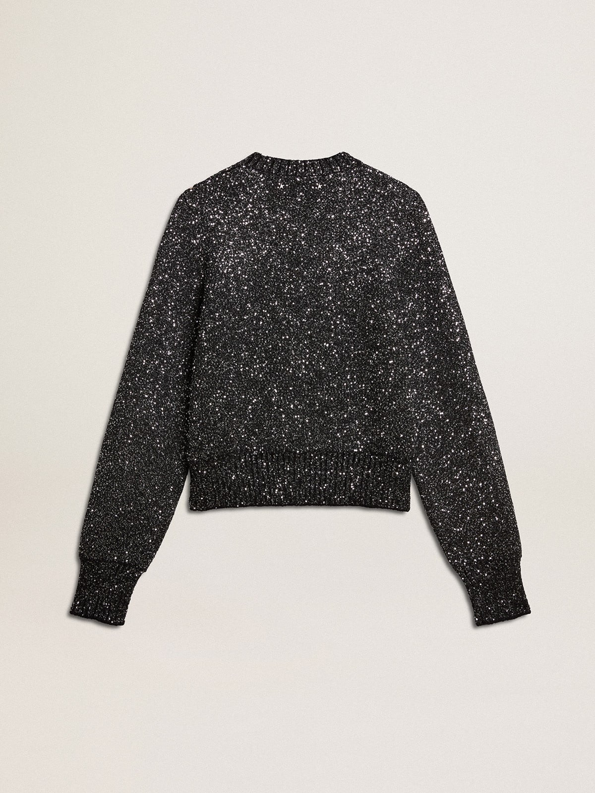 Women's black wool blend cropped sweater with all-over sequins - Golden Goose Women