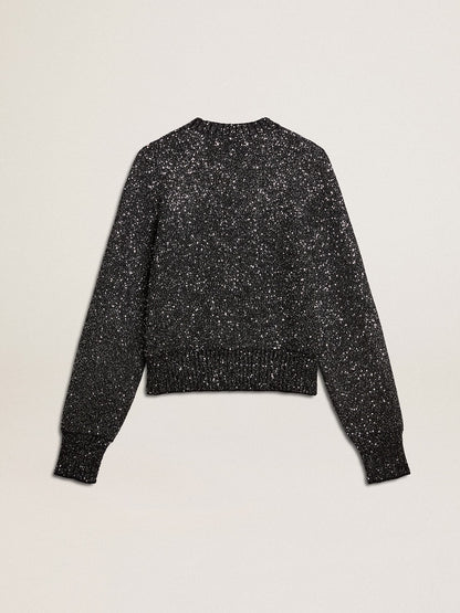 Women's black wool blend cropped sweater with all-over sequins - Golden Goose Women