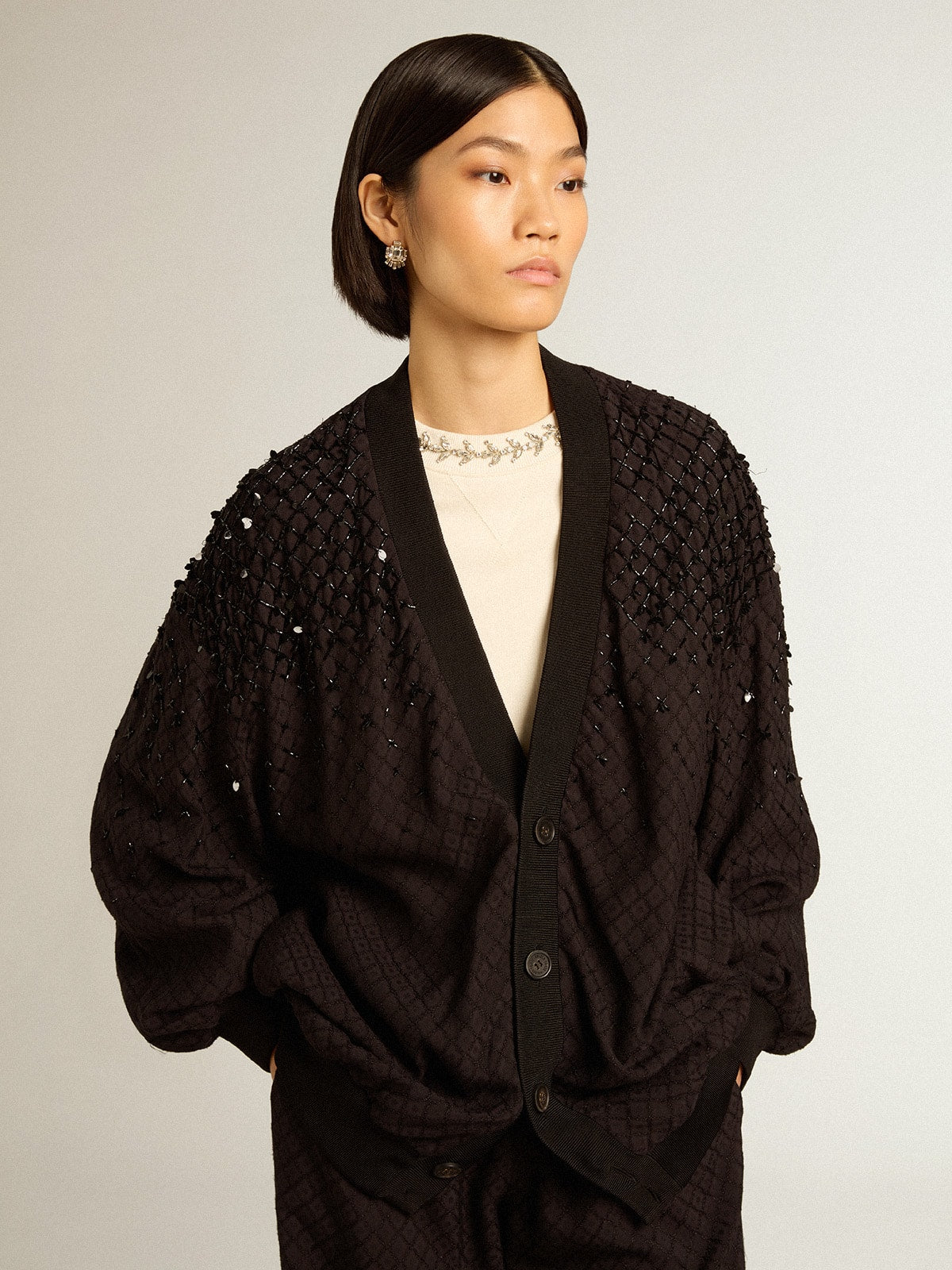 Women’s black cardigan with shaded embroidery - Golden Goose Women