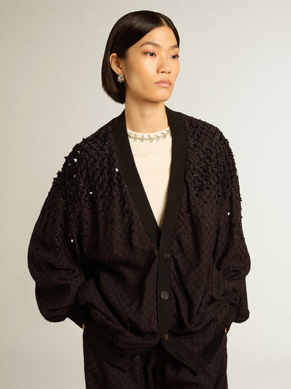 Women’s black cardigan with shaded embroidery - Golden Goose Women