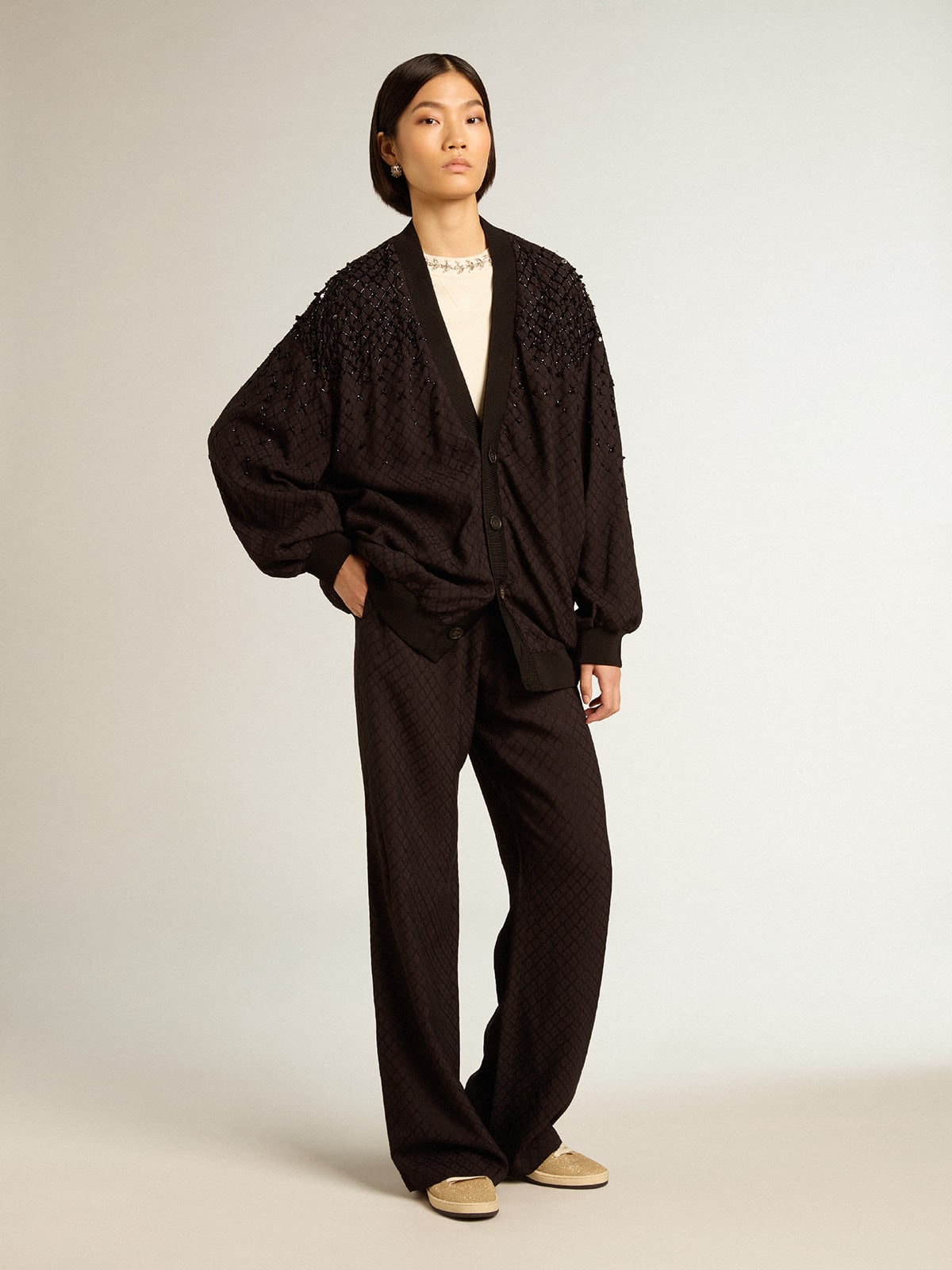 Women’s black cardigan with shaded embroidery - Golden Goose Women