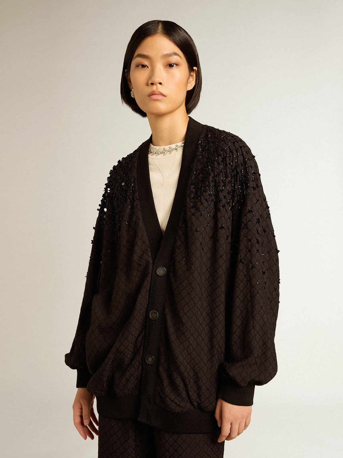Women’s black cardigan with shaded embroidery - Golden Goose Women