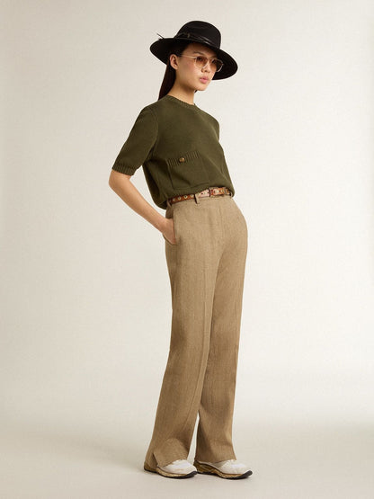 Women's short-sleeved sweater in military-green cotton - Golden Goose Women