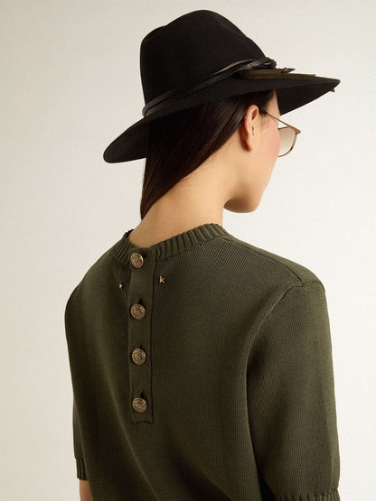 Women's short-sleeved sweater in military-green cotton - Golden Goose Women