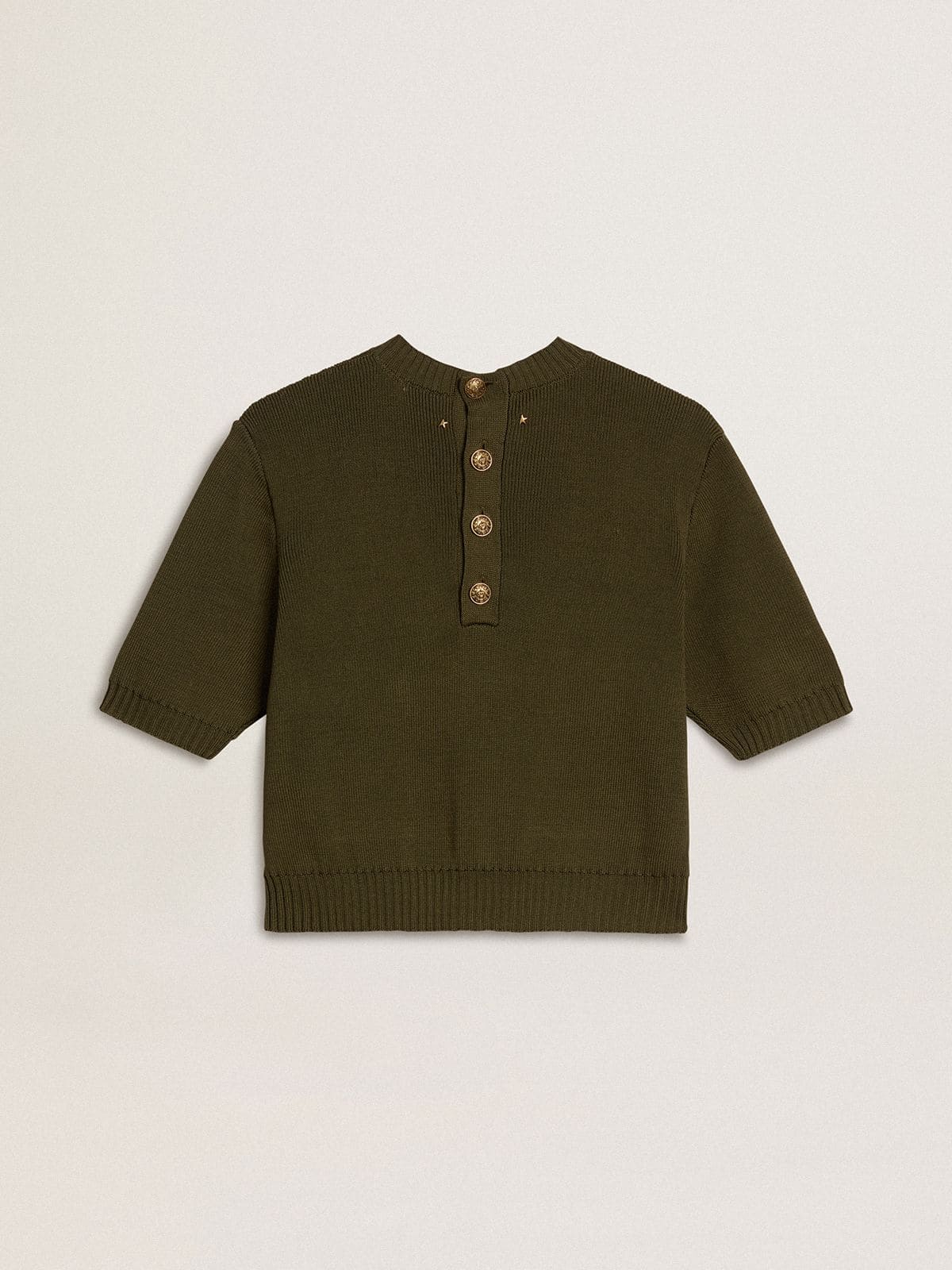 Women's short-sleeved sweater in military-green cotton - Golden Goose Women