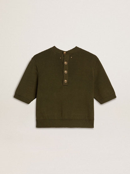 Women's short-sleeved sweater in military-green cotton - Golden Goose Women