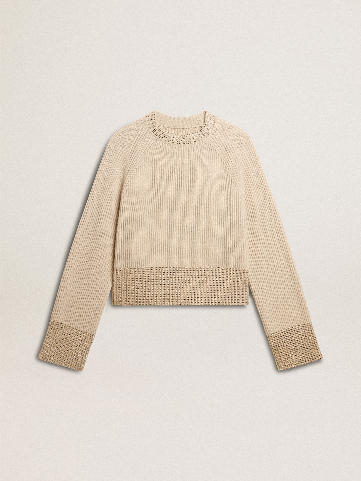 Women's boxy sweater in wool with hotfix crystal decoration - Golden Goose Women
