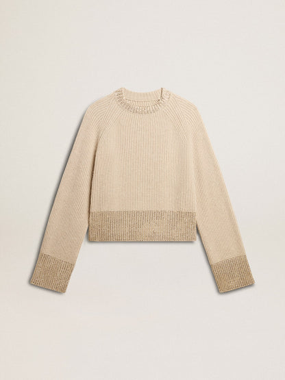 Women's boxy sweater in wool with hotfix crystal decoration - Golden Goose Women