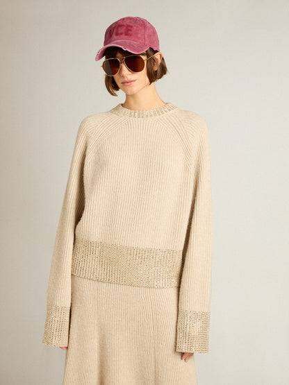 Women's boxy sweater in wool with hotfix crystal decoration - Golden Goose Women