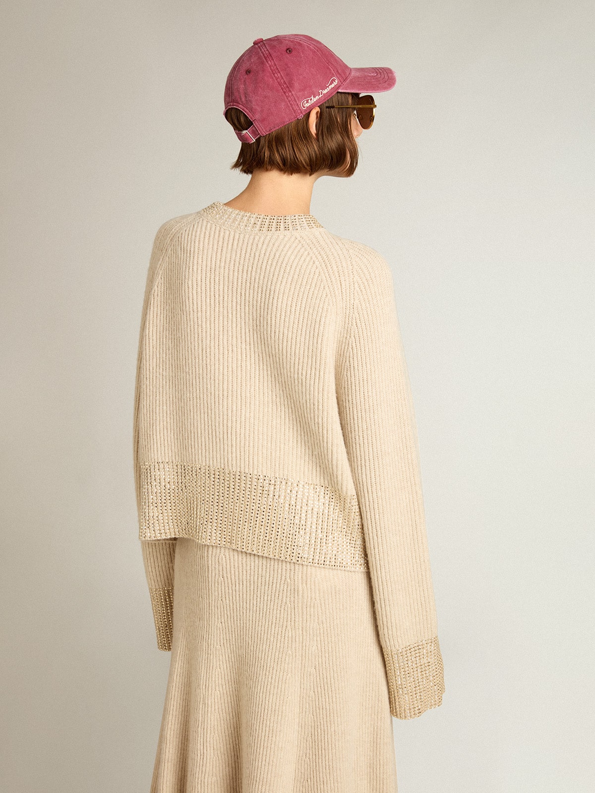 Women's boxy sweater in wool with hotfix crystal decoration - Golden Goose Women