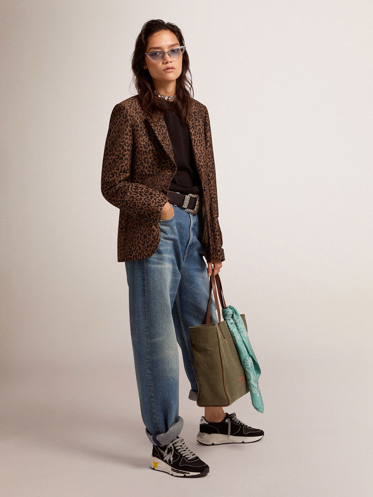 Women's round-neck sweater in black wool - Golden Goose Women