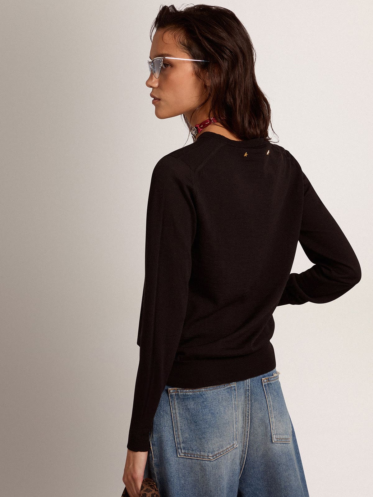 Women's round-neck sweater in black wool - Golden Goose Women