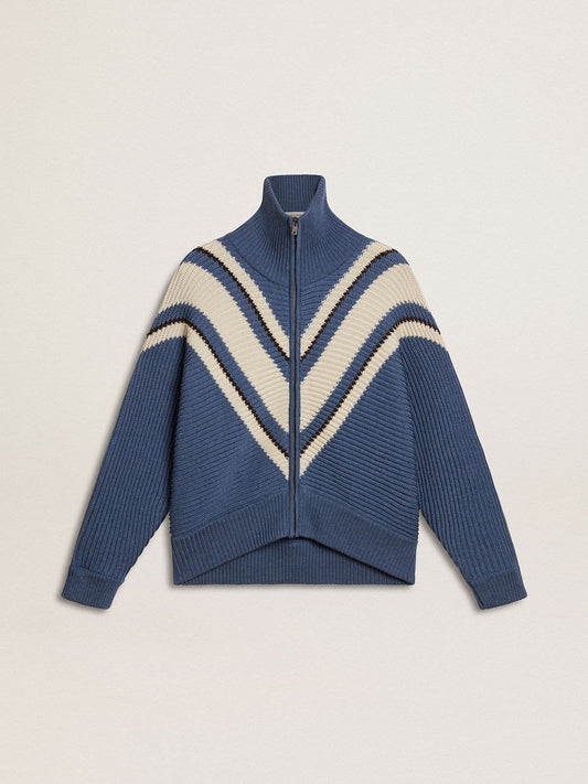 Women's light blue jacquard wool sweater with cream-colored pattern - Golden Goose Women