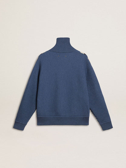Women's light blue jacquard wool sweater with cream-colored pattern - Golden Goose Women