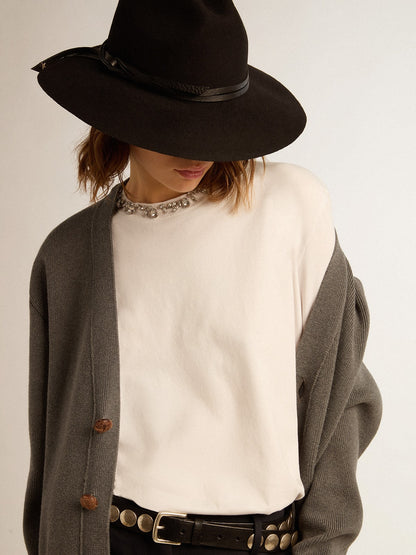 Women's grey cotton cardigan with buttons | Golden Goose - Golden Goose Women