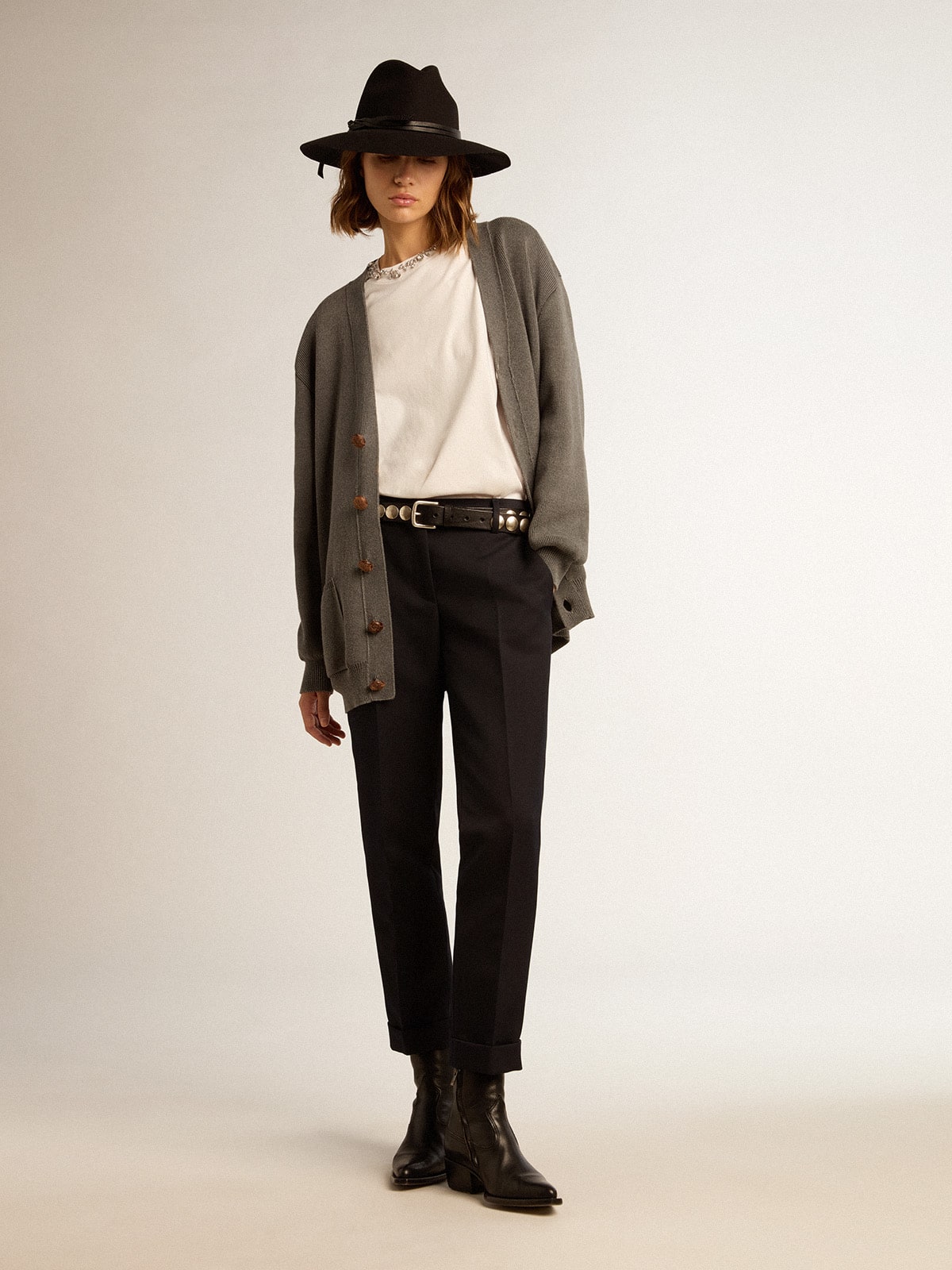 Women's grey cotton cardigan with buttons | Golden Goose - Golden Goose Women