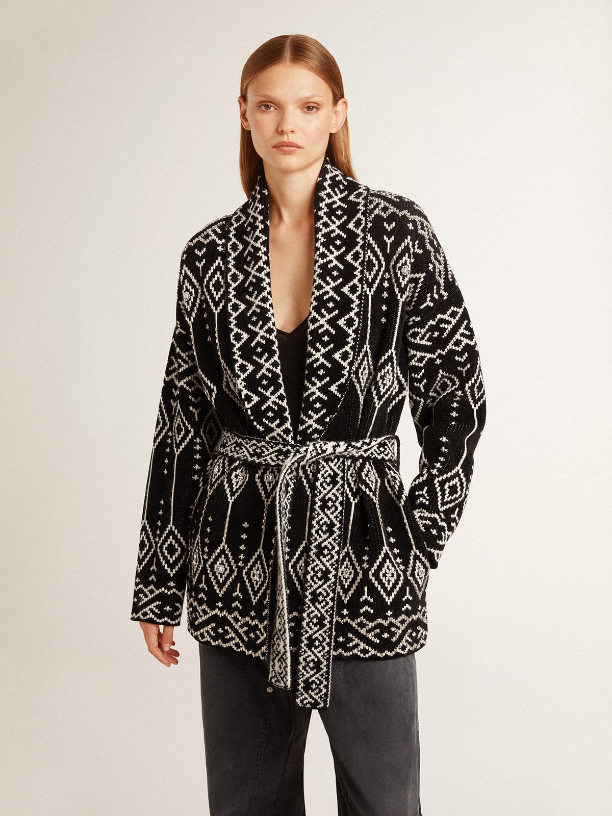 Women’s black cardigan with belt and crystals - Golden Goose Women