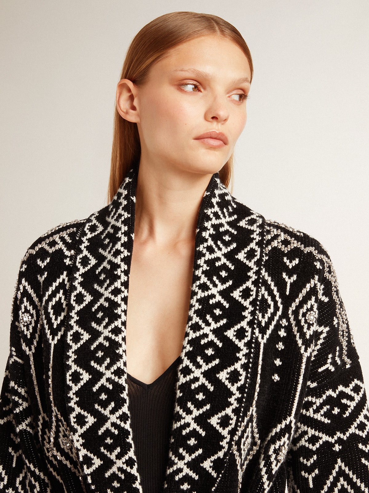 Women’s black cardigan with belt and crystals - Golden Goose Women