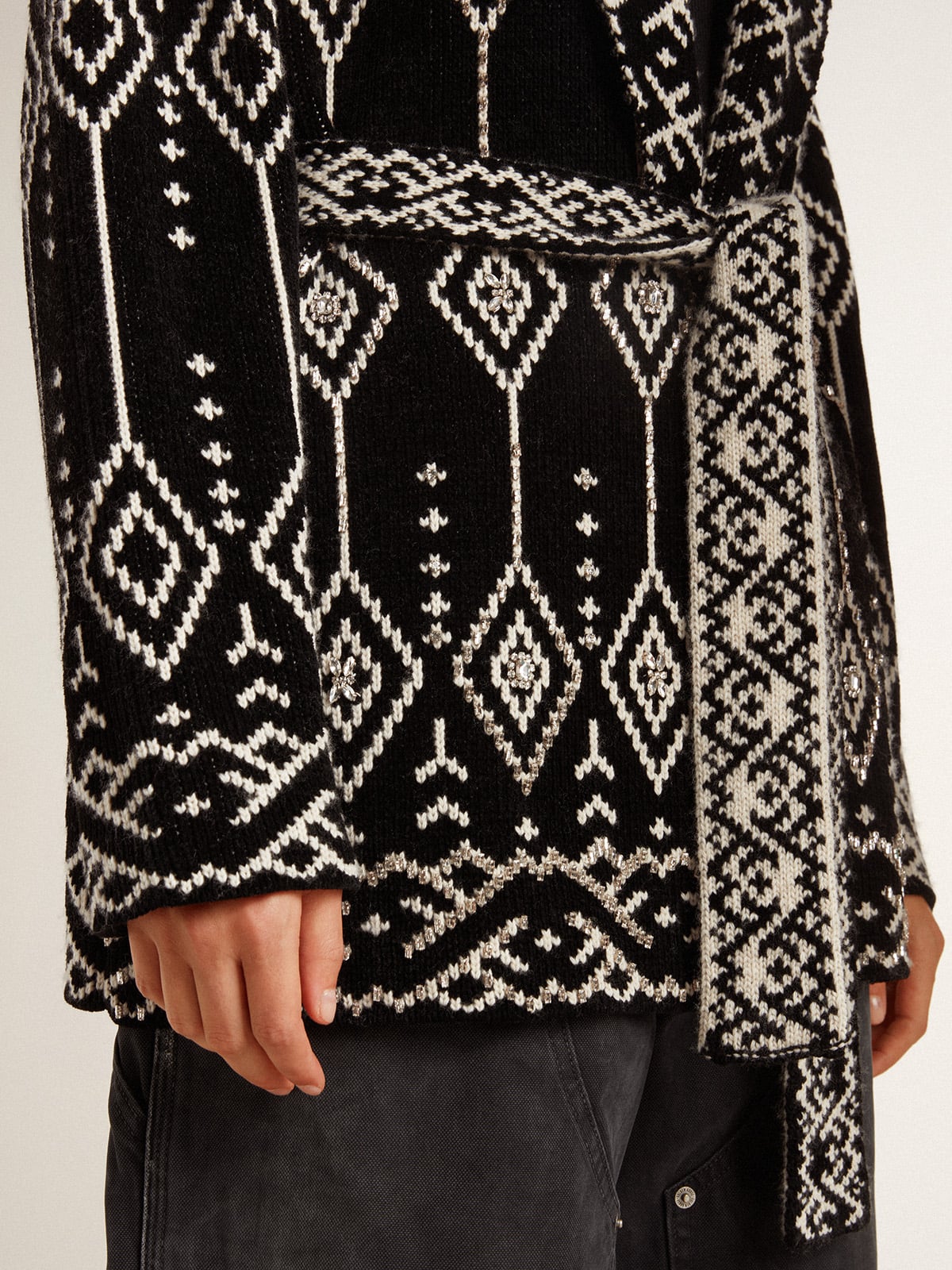 Women’s black cardigan with belt and crystals - Golden Goose Women