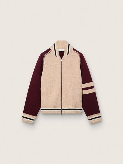 Unisex bomber jacket in white and burgundy jacquard knit - Golden Goose Women|Men