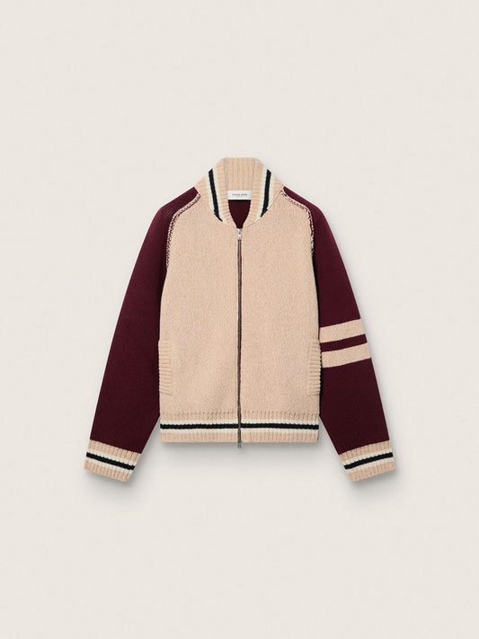 Unisex bomber jacket in white and burgundy jacquard knit - Golden Goose Women|Men