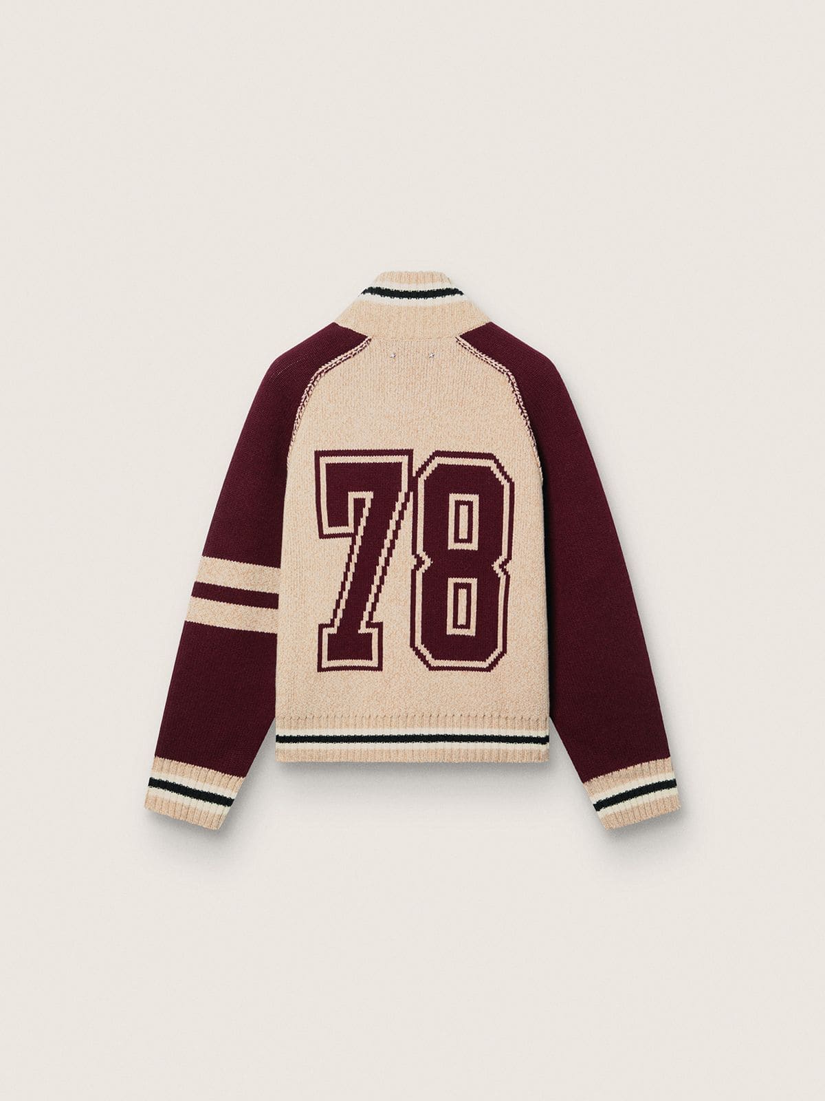 Unisex bomber jacket in white and burgundy jacquard knit - Golden Goose Women|Men