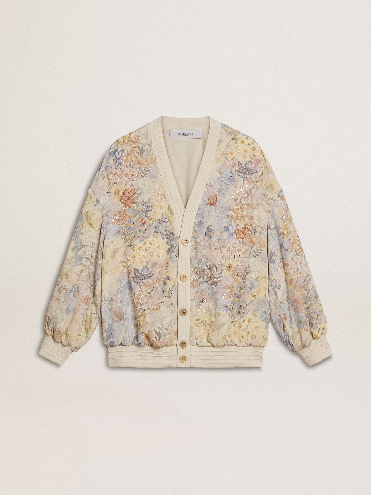 Women’s cardigan with floral print and embroidery - Golden Goose Women