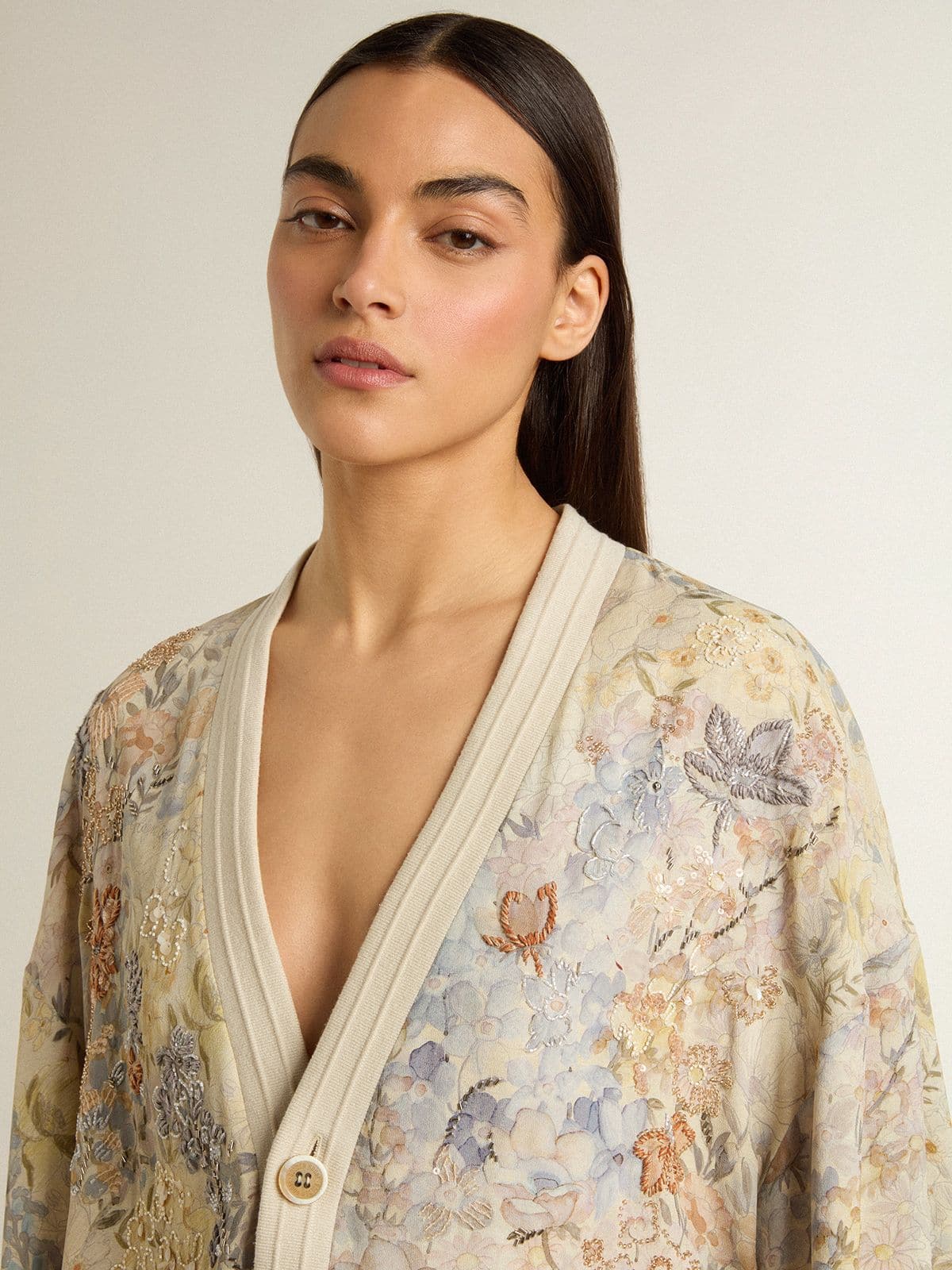 Women’s cardigan with floral print and embroidery - Golden Goose Women
