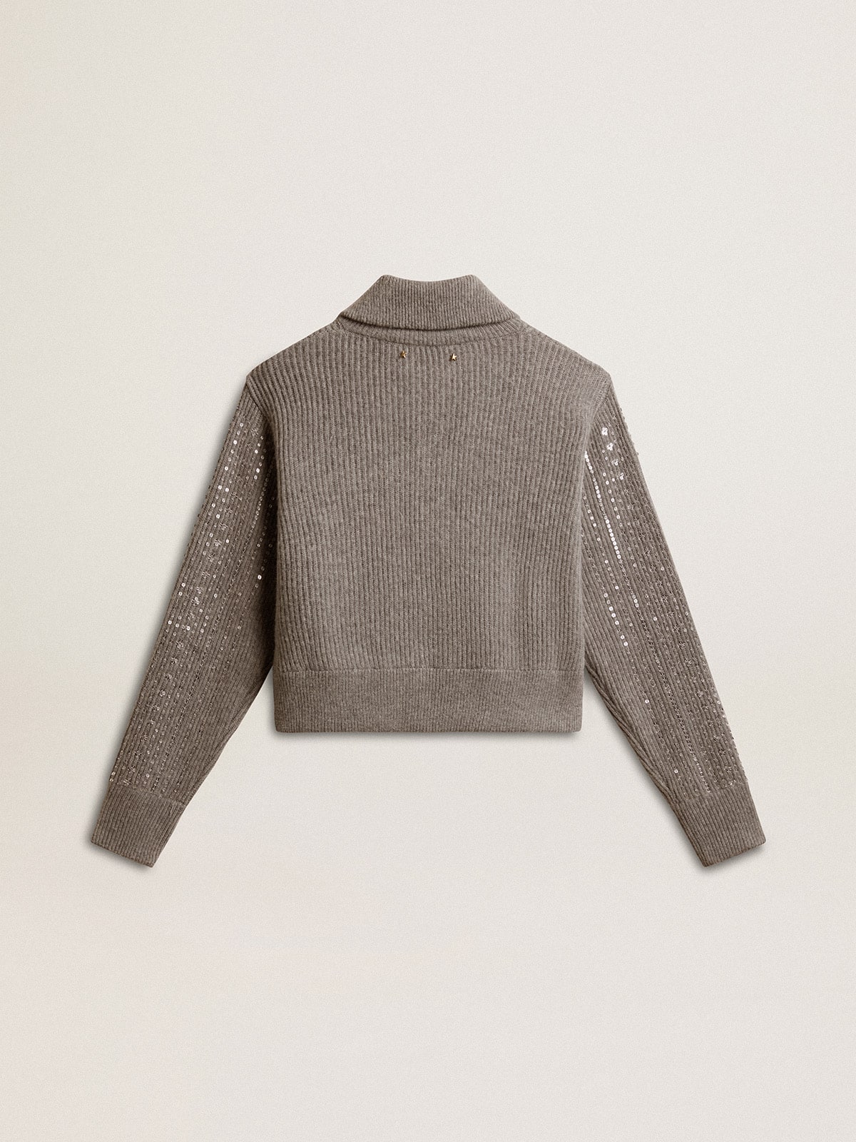 Women's cropped sweater in gray melange wool with sequins - Golden Goose Women