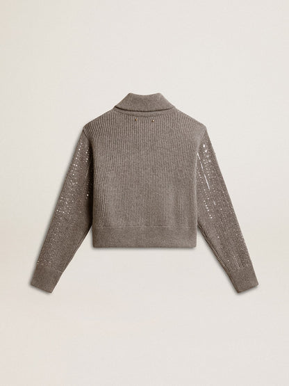 Women's cropped sweater in gray melange wool with sequins - Golden Goose Women