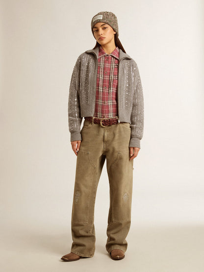Women's cropped sweater in gray melange wool with sequins - Golden Goose Women