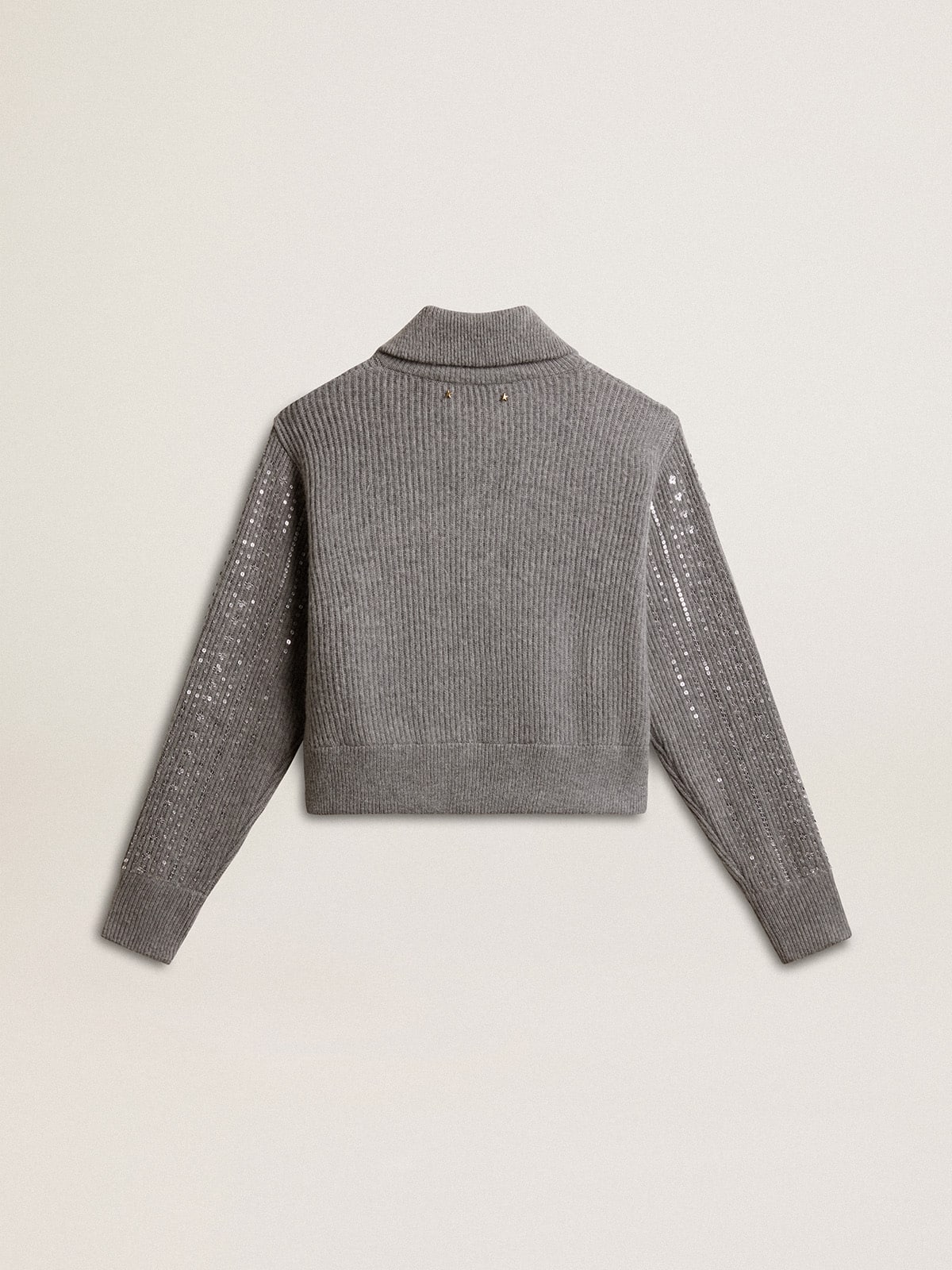 Women's cropped sweater in gray melange wool with sequins - Golden Goose Women