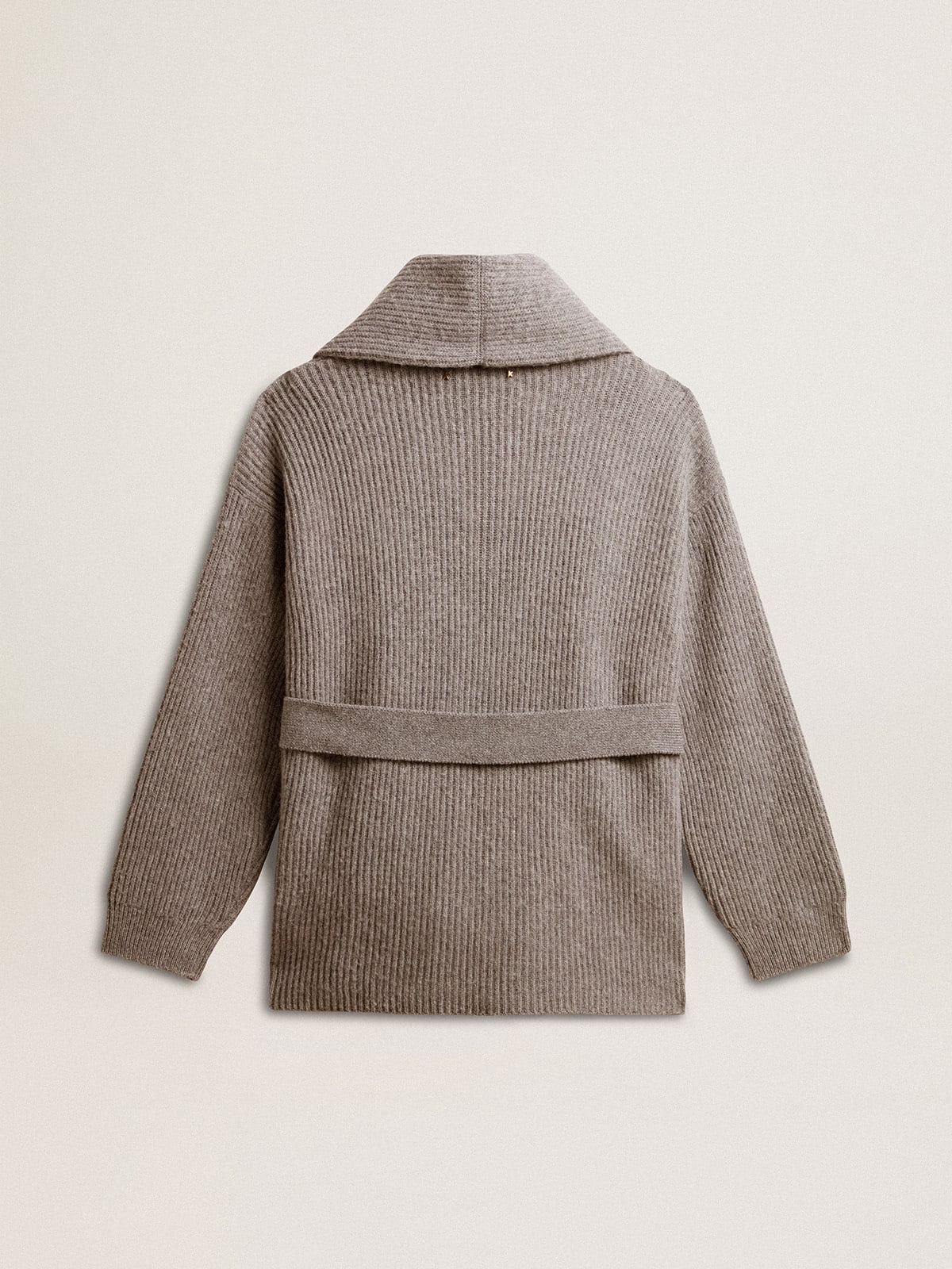 Women's cardigan in gray melange wool with embroidery on the front - Golden Goose Women