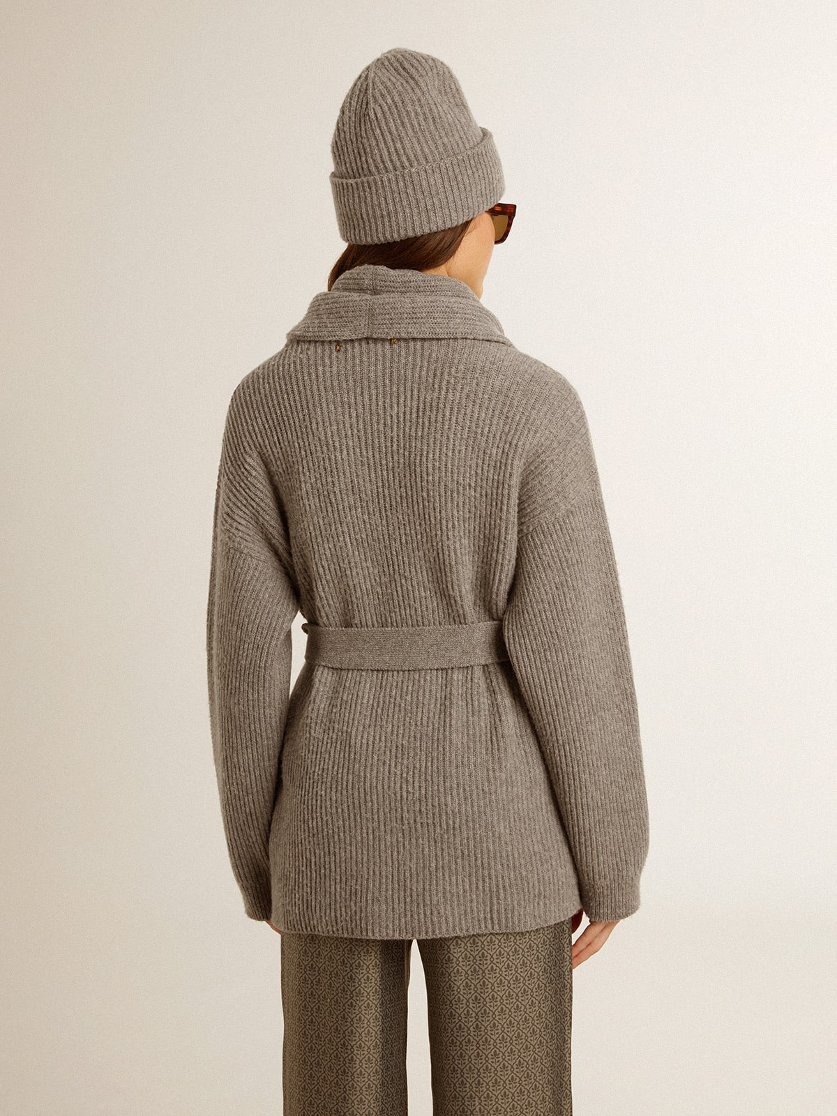 Women's cardigan in gray melange wool with embroidery on the front - Golden Goose Women