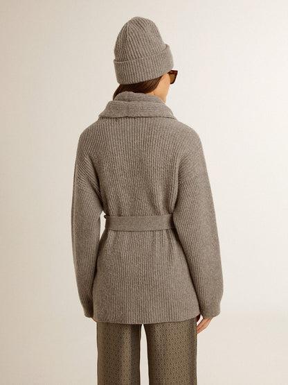 Women's cardigan in gray melange wool with embroidery on the front - Golden Goose Women
