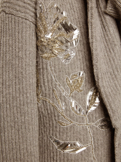 Women's cardigan in gray melange wool with embroidery on the front - Golden Goose Women